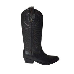 Paola Darcano Black Leather Ohio Cowboy Boots - NWT